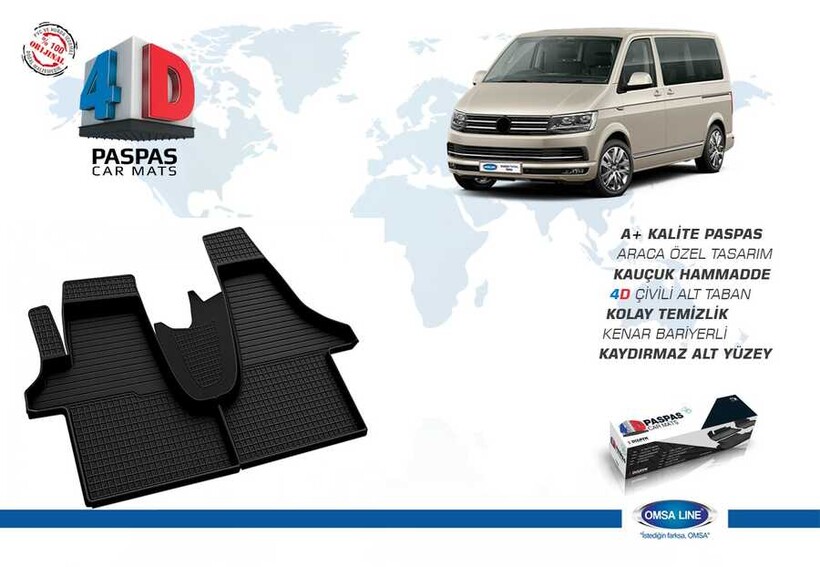 VW T6 Transporter 4D Havuzlu Paspas Siyah 2015-2019 Arası - Thumbnail